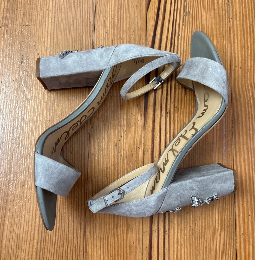 Sam Edelman Yaro 2 Sandals Women Grey Good Crystal Block‎ Heel SIZE 10M - Picture 4 of 7